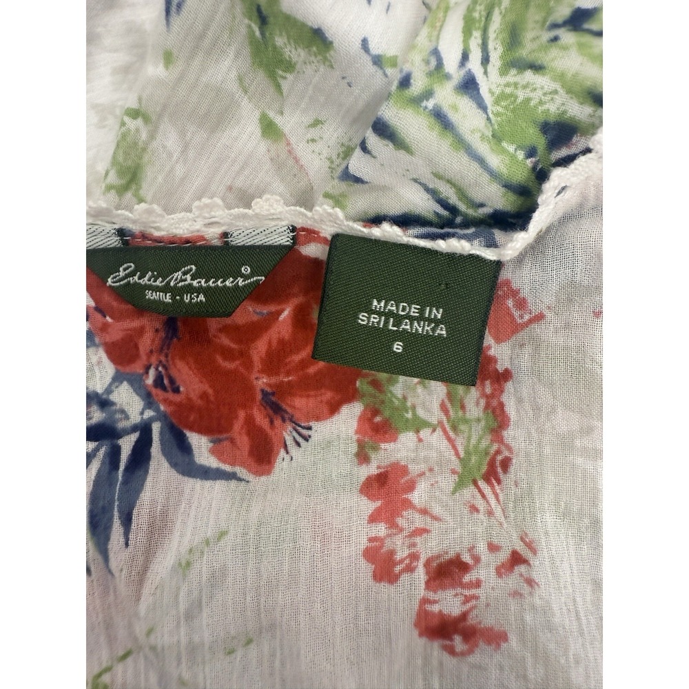 Eddie Bauer Women's Crinkle Cross Front Dress White Floral Size 6 festival #23 - Picture 8 of 8